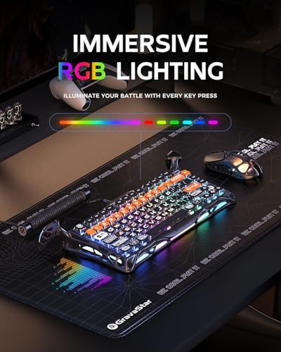 GravaStar Mercury K1 Pro Wireless Mechanical Gaming Keyboard, 75% Layout RGB Custom Keyboard, Aluminum Alloy Matte Black Frame with Phoenix-Inspired Keycaps, Hot-Swappable Linear Switches【CyberFlare】 - color: CyberFlare