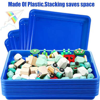 Maitys 15 Pack Plastic Art Trays 12 x 16 Inch Activity Crafts Trays Sensory Tray DIY Projects, Painting, Beads, Jewelry Office Home Organizer Arts and Crafts Supplies(Blue) - color: Blue