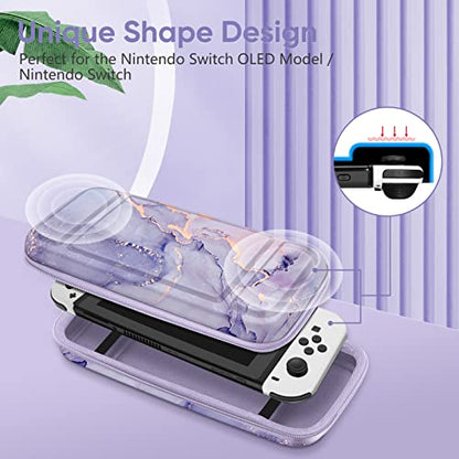 FINTIE Carrying Case for Nintendo Switch OLED Model 2021/Switch 2017, [Shockproof] Hard Shell Protective Cover Travel Bag with 10 Game Card Slots & Inner Pocket - color: lilac marble