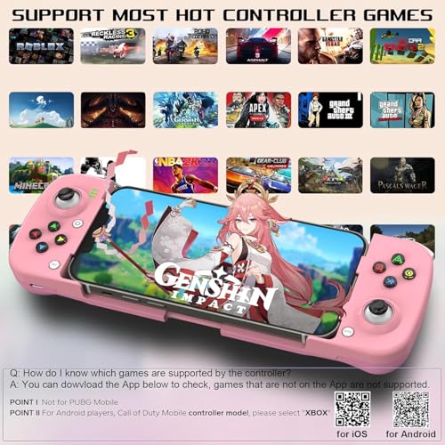 Megadream Mobile Game Controller Gamepad for iPhone iOS Android PC: Works with iPhone 17/16/15/14/13/12/11/X, iPad, Samsung Galaxy, TCL, Tablet, Call of Duty, Roblox - Directly Play (Pink) - color: Pink