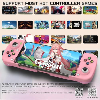 Megadream Mobile Game Controller Gamepad for iPhone iOS Android PC: Works with iPhone 17/16/15/14/13/12/11/X, iPad, Samsung Galaxy, TCL, Tablet, Call of Duty, Roblox - Directly Play (Pink) - color: Pink
