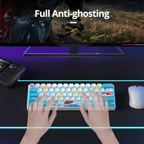 surmen 60% Wired Mechanical Gaming Keyboard, Backlit Ultra-Compact Mini Office Keyboard with Red Switch for PC/Mac Gamer, Typist (61 Blue White) - color: 61 Blue White