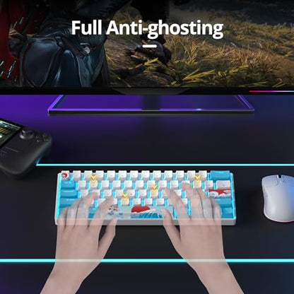 surmen 60% Wired Mechanical Gaming Keyboard, Backlit Ultra-Compact Mini Office Keyboard with Red Switch for PC/Mac Gamer, Typist (61 Blue White) - color: 61 Blue White