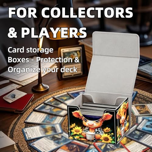 Trading Card Storage Box, Holds 100+ for MTG Cards, Premium PU Leather with Magnetic Closure, Calf Sunflowers And Milk Jugs Durable Deck Box for Magic the Gathering, Trading Card Games - color: Calf Sunflowers And Milk Jugs