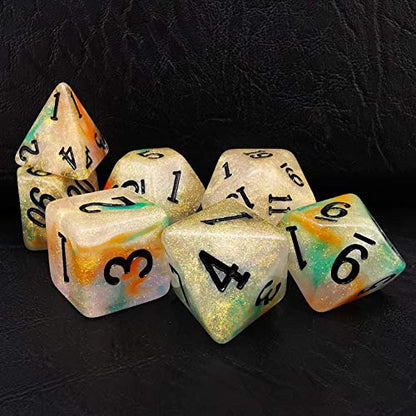 Bescon Magical Stone Dice Set Series, 7pcs Polyhedral RPG Dice Set Gold Ore, Polybag Packing - color: Gold Ore in Polybag