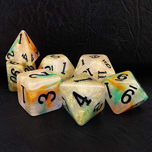 Bescon Magical Stone Dice Set Series, 7pcs Polyhedral RPG Dice Set Gold Ore, Polybag Packing - color: Gold Ore in Polybag