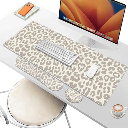 Cheetah Desk Pad and Keyboard Wrist Rest, Large Mouse Pad + Keyboard Pad+Mouse Wrist Support, Non-Slip Desk Mat Protector for Office, Home 31.5×11.8 Inches Leopard - color: Leopard