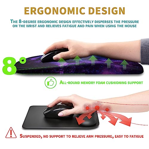 Hokafenle Ergonomic Mouse Pad Wrist Support with Massage Design, Wrist Rest Pain Relief Mousepad with Memory Foam&Non-Slip PU Base, Mouse Pads for Wireless Mouse & Desk (12x8 inch,Galaxy) - color: HK018-Galaxy