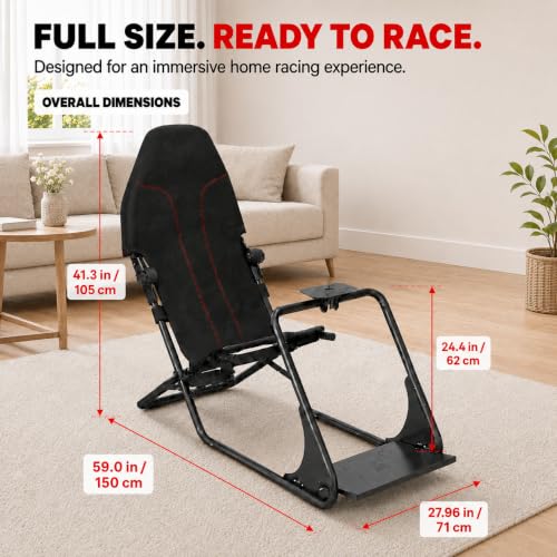 RACGTING Adjustable Racing Simulator Cockpit with Seat for PS5, Xbox & PC | Fits Logitech, Thrustmaster, Fanatec & MOZA, reinforced steel frame, reclining mesh seat, adjustable wheel & pedal decks