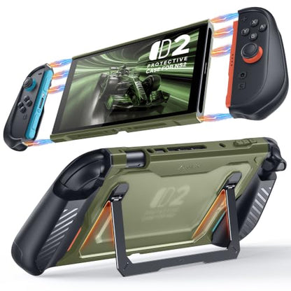 GolbinBox Hard Shell Case for Nintendo Switch 2 with Kickstand, Green | Magnetic split design, aluminum stand, military-grade protection, detachable Joy-Con covers, for travel and commuting - color: Green