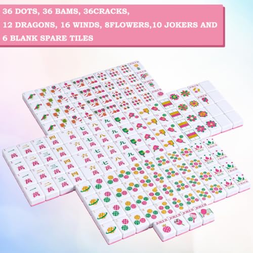 Ceenna American Mahjong Set Complete 160 Pcs Tile/Pushers/Carrying Bag/dice/Chips, 1.2 Inch Green Back Melamine Mahjong Tiles, Hand Carved Pattern for Adult Mah Jong, Beginners (Simple) - style: Minimalist