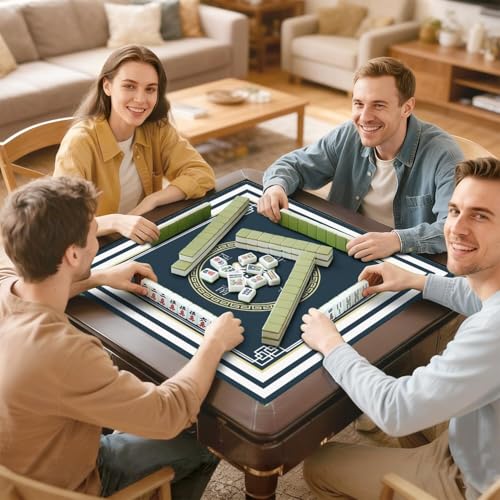 Mahjong Mat for Table with Carrying Bag & 3 Dice, Dark Navy Blue 31.5"x31.5" Square Rubber Mahjong Table Cover, Non-Slip & Noise Reduction Gaming Mat for Mah Jongg, Poker, Dominoes & Tile Games - color: Dark Navy Blue