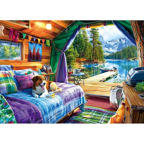 1000 Piece Jigsaw Puzzles for Adults, Camping Tent - Mountain Scenery, Impossible Hard Difficult Challenging Puzzles for 1000 Pieces, Gift for Adults Jigsaw Puzzles Lovers, 27.5 x 19.7 inch - color: Blue - Camping Tent, size: 27.5" X 19.7"