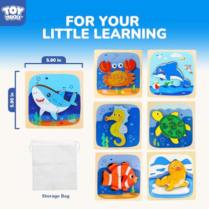 TOY Life Toddler Puzzles Ages 2-4, Wooden Puzzles for Toddlers 1-3, 7 Pcs Sea Animals Puzzle 2 Year Old, Montessori Toddler Boys Girls Toys 2-3, Educational Gift Learning Toys for 2 Year Old - style: Sea Animals
