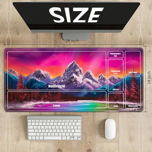 Board Game Mat TCG Playmat Plus 50 Pcs Card Sleeves, 24 x 14 inches Table Mats Games Mousepad with Zones Smooth Surface for MTG RPG CCG Trading Card Game Play Mats, Art Mountain Lake - color: Art Mountain Lake, size: Zone 1
