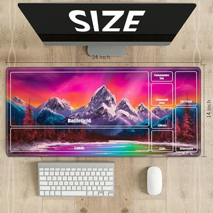 Board Game Mat TCG Playmat Plus 50 Pcs Card Sleeves, 24 x 14 inches Table Mats Games Mousepad with Zones Smooth Surface for MTG RPG CCG Trading Card Game Play Mats, Art Mountain Lake - color: Art Mountain Lake, size: Zone 1