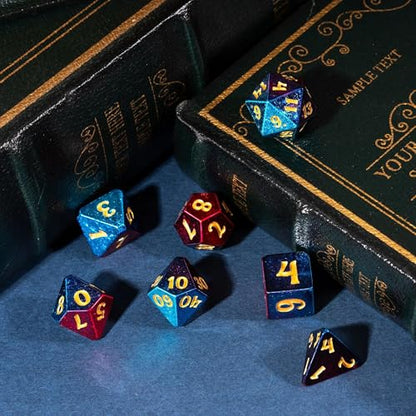 DND Dice Set Red-Blue Sparkling D&D Polyhedral Dice for Board Games | Leather Storage Bag, DM Gift, for Dungeons and Dragons Role Playing Games - color: Electroplated-red&blue