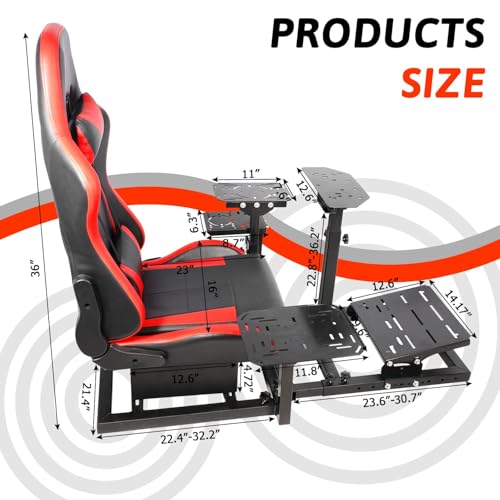 Gazzyt Flight Racing Simulator Cockpit Stand with Red Seat Fit for Logitech G29 G920 G923 X52 for Thrustmaster Hotas race car seat without Steering Wheel, Pedals, shifters, Keyboard and Flight Stick