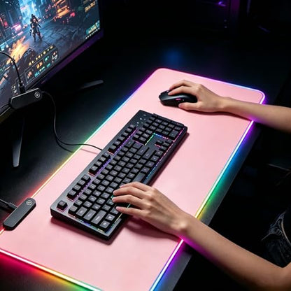 RGB Large Gaming Mouse Pad, Extended Mouse Pad with 12 Lighting Effects, Water Proof Mutispandex Surface, Non-Slip Rubber Base, 80x30 cm / 31.5×11.8 in (Pink) - color: Pink