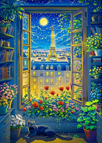 Cat in Paris. TUMBAUMBA, Puzzles for Adults 1000 Pieces, Detailed Art Puzzle, Mate Finish Jigsaw Puzzles, Poster Included, Challenging Atmospheric France Puzzles, Cozy Evening Paris Scene - color: Cat in Paris