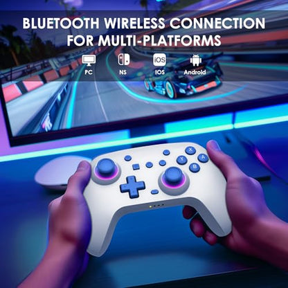 PPKKAI Switch Controllers 2 Pack, Wireless Switch Pro Controller for Nintendo Switch/Lite/OLED, Gaming Controller with Hall Effect Joysticks/Programmable/Adjustable Dual Vibration, Blue-White