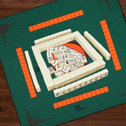 Mahjong Mat for Table, Green, 34 x 34 Inches | Neoprene Rubber, Anti Slip, Noise Reduction, Storage Case Included
