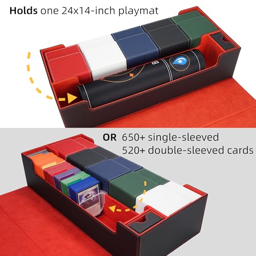 AFIING MTG Deck Box 6 In1 with MTG Playma,Premium Card Storage Box with 5 Pcs MTG Deck Box Holds 2400+ Trading Cards, Large TCG Card Deck Case for Magic Yugioh Sports Cards (Black&Red) - color: Set Black Red