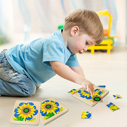 Montessori Wooden Puzzles for Kids Ages 4-8, 4 Layer Life Cycle Of Sunflower Jigsaw Puzzle for Toddlers, Children Preschool Learning Educational Puzzles Summer Toys Gift for Boys and Girls (Sunflower) - style: Sunflower