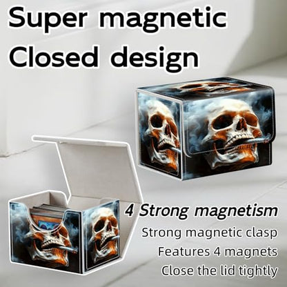 Trading Card Storage Box, Holds 100+ for MTG Cards, Premium PU Leather with Magnetic Closure, Skull Smoking A Cigarette Durable Deck Box for Magic the Gathering, Trading Card Games - color: Skull Smoking A Cigarette