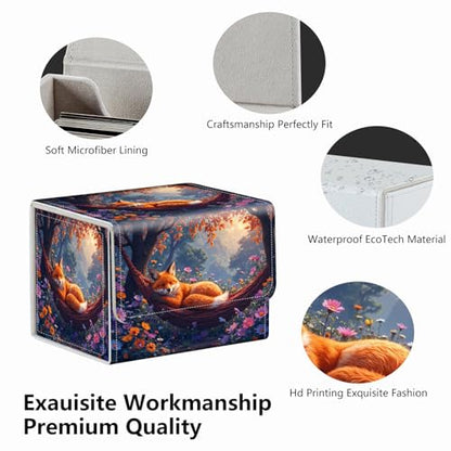 Strong Magnet for TCG MTG Commander Deck Box Playing Card Case Magic Deck Box Creative Pattern Trading Card Storage Box for Collectible Games, Blue Yellow Flowers And Cute Fox - color: Blue Yellow Flowers And Cute Fox