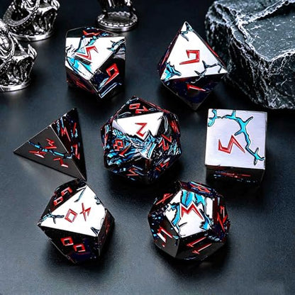 Blue Dragon Metal DND Dice Set, 7 Piece Weighted Polyhedral Dice for Dungeons and Dragons, Heavy Zinc Alloy RPG Dice with Engraved Numbers & Storage Gift Case for Pathfinder MTG Role Playing Games - color: Black Red