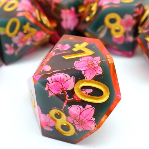 XENOLUX Resin DND Dice Set Polyhedral RPG Dice with Botanical Floral Inclusions, Tabletop Roleplaying Accessory for Dungeons and Dragons (L5) - color: L5