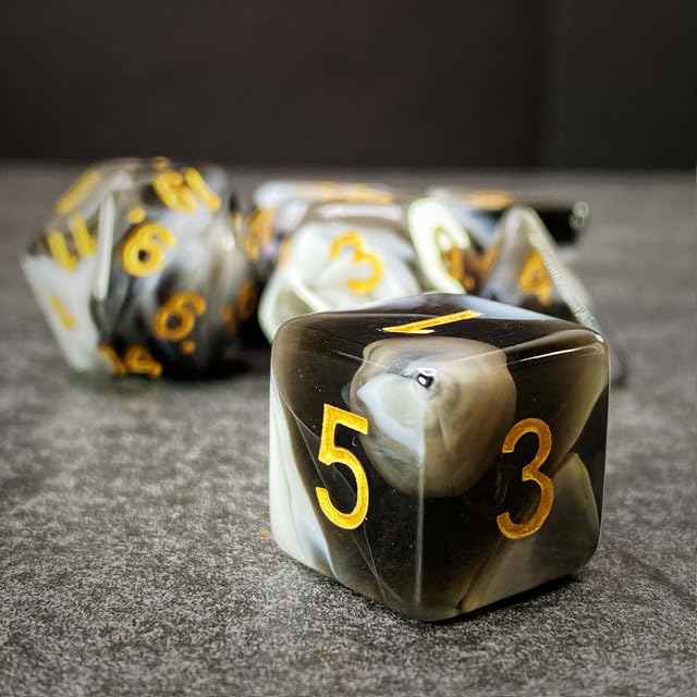 Sage’s Portal Stones DND Dice Set Acrylic Opaque 7-PC Polyhedral DND Dice Set for Dungeons and Dragons D&D Sage’s Cantrips RPG Tabletop TTRPG (White/Mica) - color: White/Mica