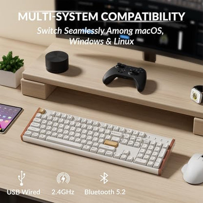 Keychron K10 HE Hall Effect Keyboard, Ultra-Fast Lime Banana Magnetic Switch, Full-Size Tri-Mode Wireless Keyboard with Rapid Trigger, Adjustable Actuation, RGB, Aluminum + Wood Frame - White - color: Lime Banana Switch - White