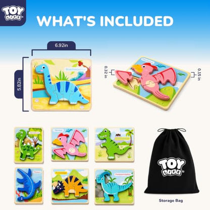 TOY Life Toddler Puzzles Ages 2-4, Wooden Puzzles for Toddlers 1-3, 7 Pcs Dinosaur Puzzle 2 Year Old, Puzzles for Kids Ages 3-5, Toddler Boy Toys 2-3, Educational Learning Toys for 3 Year Old - style: Dinosaur