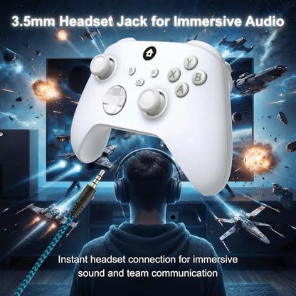 Elenai Wireless Gaming Controller Compatible with Xbox One X S, Xbox Series X S, PC, Android, Bluetooth Gamepad with 1400mAh Rechargeable Battery, LED Power Display, 3.5mm Audio Jack, Ergonomic Grip, White
