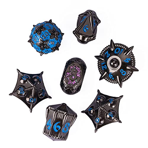 UDIXI Metal DND Dice Set 7PCS D&D Polyhedral Dice Set for Role Playing Game | Metal Gift Box, DM Gift, for Dungeons and Dragons Games Tabletop Games - color: Dg-black With Blue Number