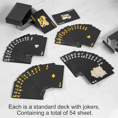 REGUICORP Playing Cards 3 Pack, Waterproof Black and Gold Playing Cards, HD Flexible Personalized Deck of Cards, Standard Poker Size for Family Game Night and Gifts, Fun for All Ages