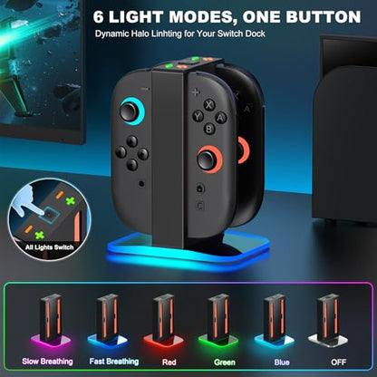 Mocagen Controller Charger for Nintendo Switch 2, Magnetic 4 in 1 Joy-Con Holder, Dynamic Light, Fast 2H Charge Compatible with Switch 2 Joy Con Charger Station Accessories - size: Square