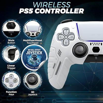 NexGami Wireless Controller Compatible with PS5, Bluetooth 5.0 Gamepad with 3D Hall Effect Joysticks, Dual Vibration, 6-Axis Motion Control, USB C Charging, Ergonomic Design for Gamers, Works with PS5 and Windows PC