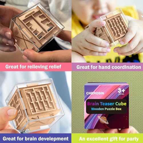 Fidget Puzzle Cube for Kids and Adults - 6-Sided Wooden Puzzle Game Fidget Toy for Anxiety Relief - Handheld Maze Cube for Travel - 3D Brain Teaser Magic Cube Fidget for Christmas Stocking Stuffers