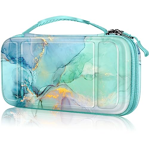 FINTIE Shockproof Carrying Case for Nintendo Switch Lite 2019 | Hard Shell Protective Cover, Portable Travel Storage Bag, Game Card / Micro SD Card Slots, Inner Pocket, Emerald Marble - color: emerald marble