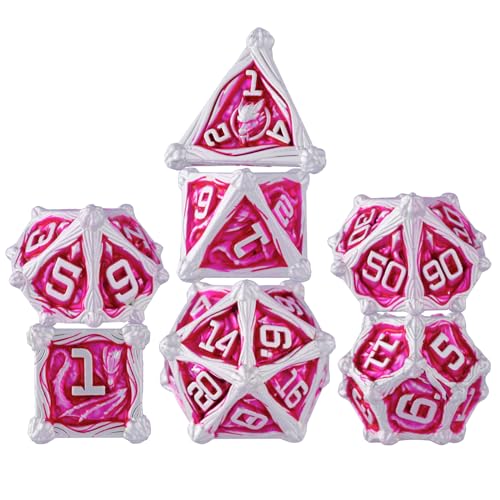 Surpass DND Metal dice Set MTG dice Set Role Playing Polyhedral Dice Dungeon DND Dragon dice - color: Pink