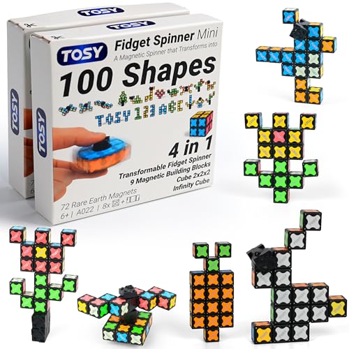 TOSY Magnet Fidget Spinner Mini - 8 Blocks, 3 in 1 Toy: Transformable Fidget Spinner, Infinity Cube, 2x2 Puzzle Cube, Stress Relief, STEM Magnet Tiles Birthday Gift for Kids/Boys/Girls/Adults, 2-Pack - color: Mini a (Set of 2)