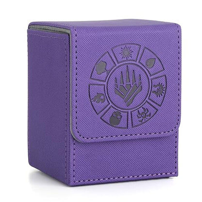 Arkeiliy Card Deck Box, 110+ Storage MTG Deck Box with 50 Pcs Card Sleeve, Collectible Trading Card Cases for Magic Commander and More (Purple) - color: Purple