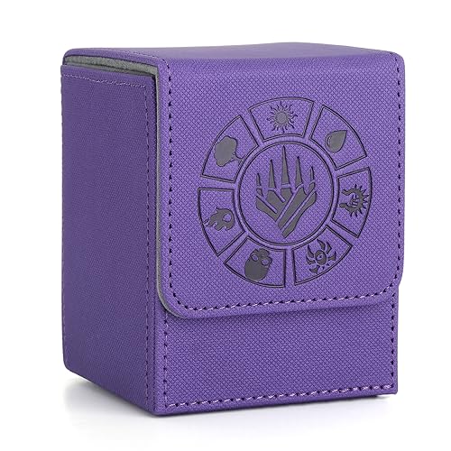 Arkeiliy Card Deck Box, 110+ Storage MTG Deck Box with 50 Pcs Card Sleeve, Collectible Trading Card Cases for Magic Commander and More (Purple) - color: Purple