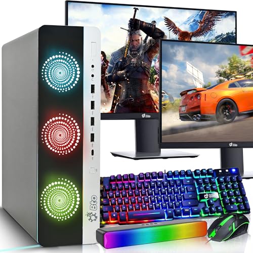 BTO BX8G3 Gaming Desktop Computer PC – Intel Core i5 6th Gen – 16GB RAM – 1TB SSD – GeForce GTX 1050 Ti – Dual 24" Monitor – RGB Keyboard & Mouse – RGB SoundBar – WiFi – Windows 11 Pro (Renewed) - style: Elite Gaming Bundle