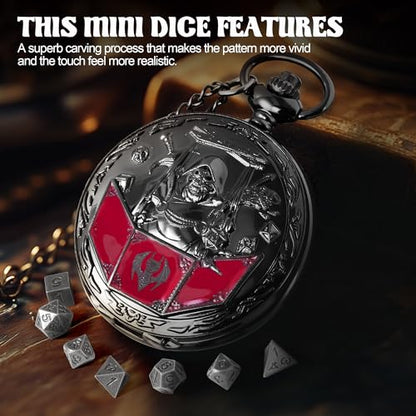D&D Dice Set,7PCS Metal Dice for Dungeons and Dragons,Mini Dice Set with Pocket Watch Case,Role Playing Board Games Accessories (DM, Black) - color: Black, style: DM