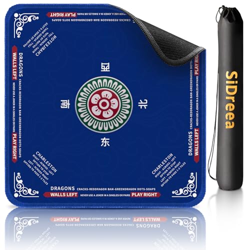 Mahjong Mat 32.4” x 32.4”, 3mm Thick Non-Slip Rubber Back Mahjong Table Mat, Noise Reduction Waterproof Mahjong Game Mat for Table, Mahjong Tile Mat for Cards, Dominoes & Board Games - color: Blue