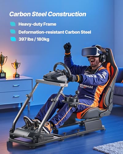 VEVOR Racing Wheel Stand, Heavy-Duty Simulator Cockpit Steering Stand with Dual-Rail Dual-Arm, Fit Logitech G25,G27,G29,G920,G923, Thrustmaster T300RS,TX F458,T500RS,T3PA-PRO (F1/GT) and CSR Pedals - size: Dual-Track Arm Cockpit